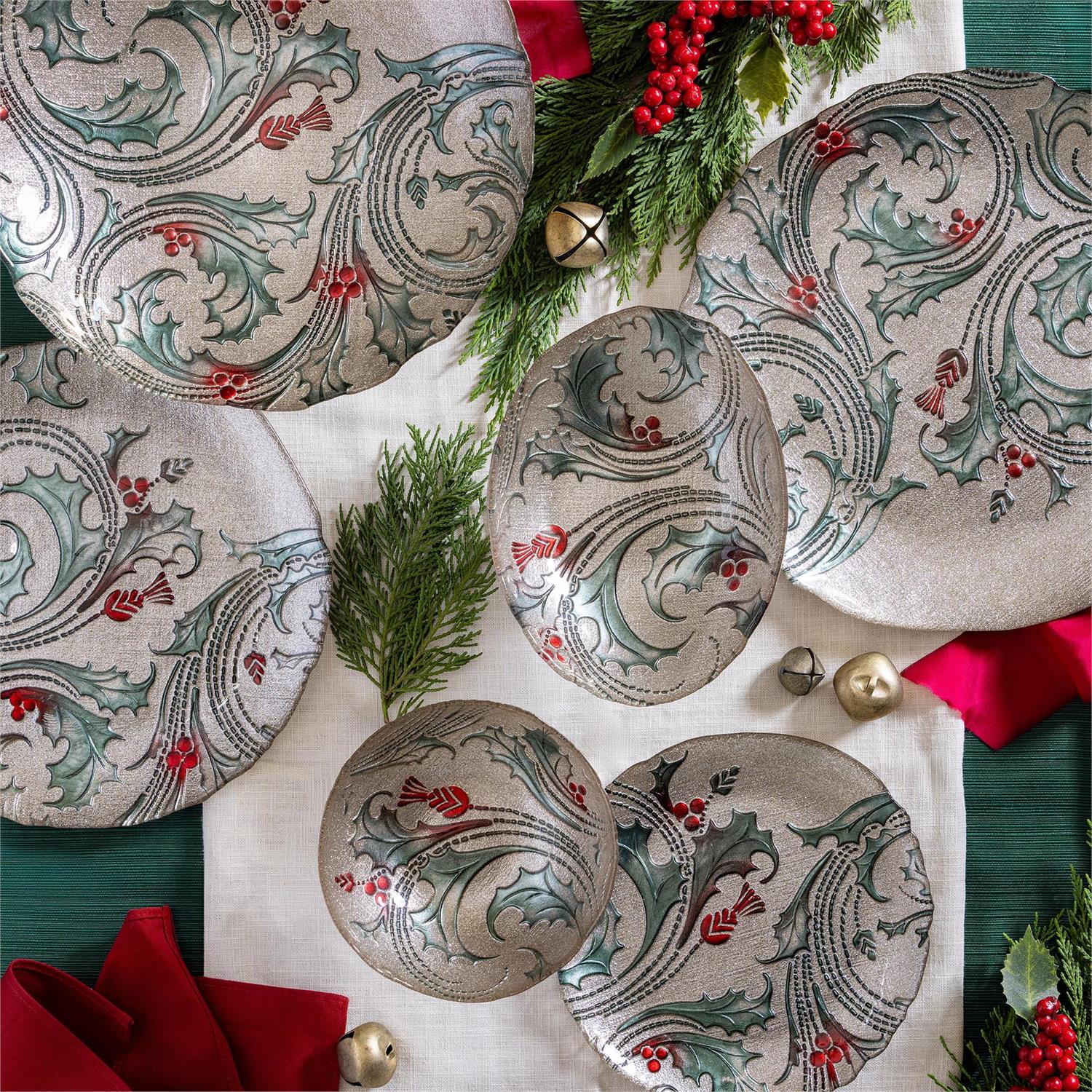 Evergreen Joyful Traditions Holly and Berries Glass Dinner Plate - Image 3