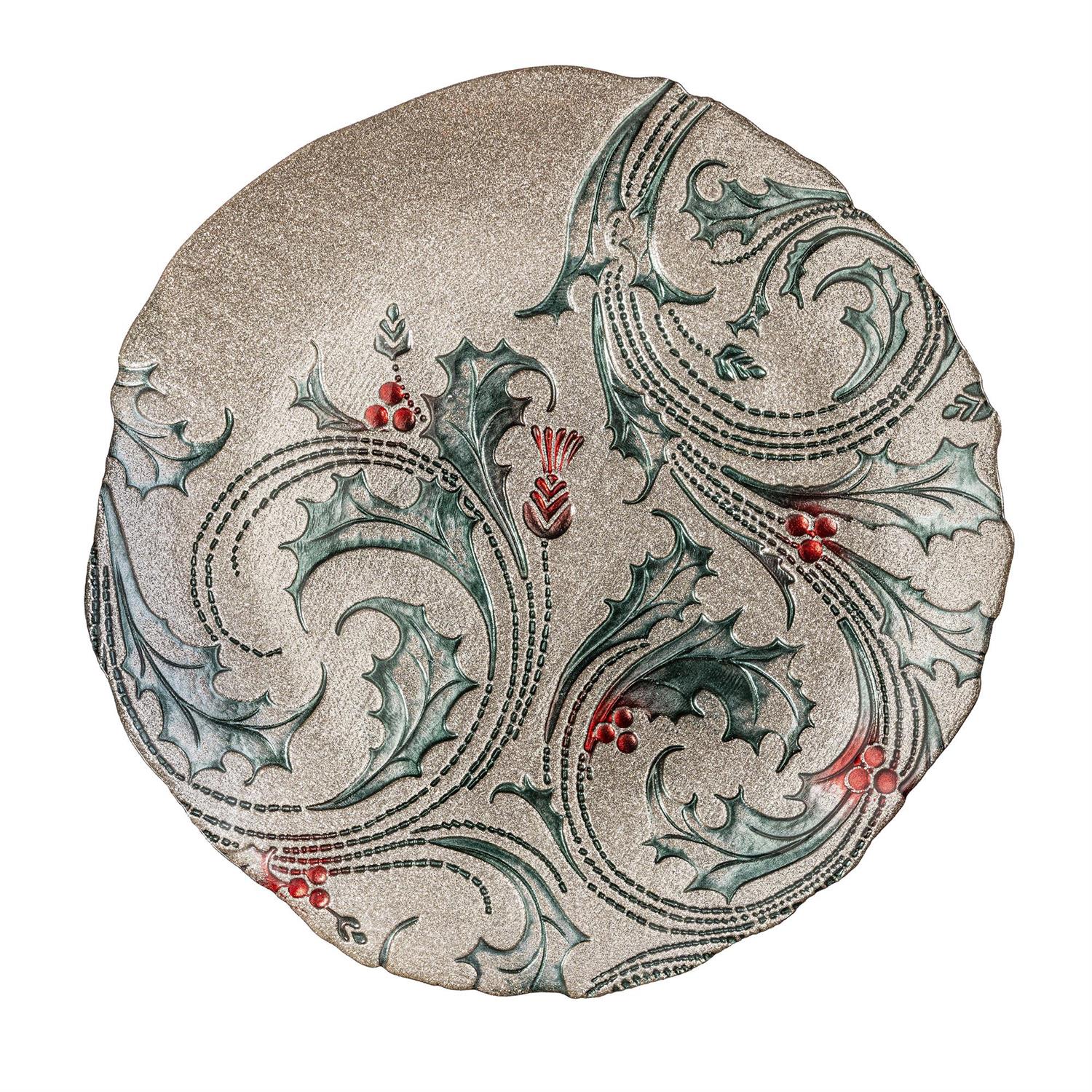 Evergreen Joyful Traditions Holly Glass Serving Plate