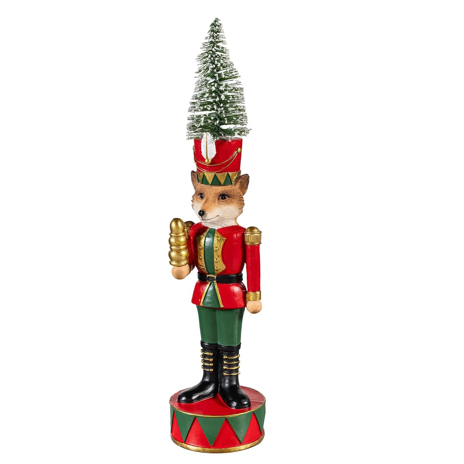 Evergreen Nutcracker Animal with Bottle Brush Tree Table Decor - Image 4