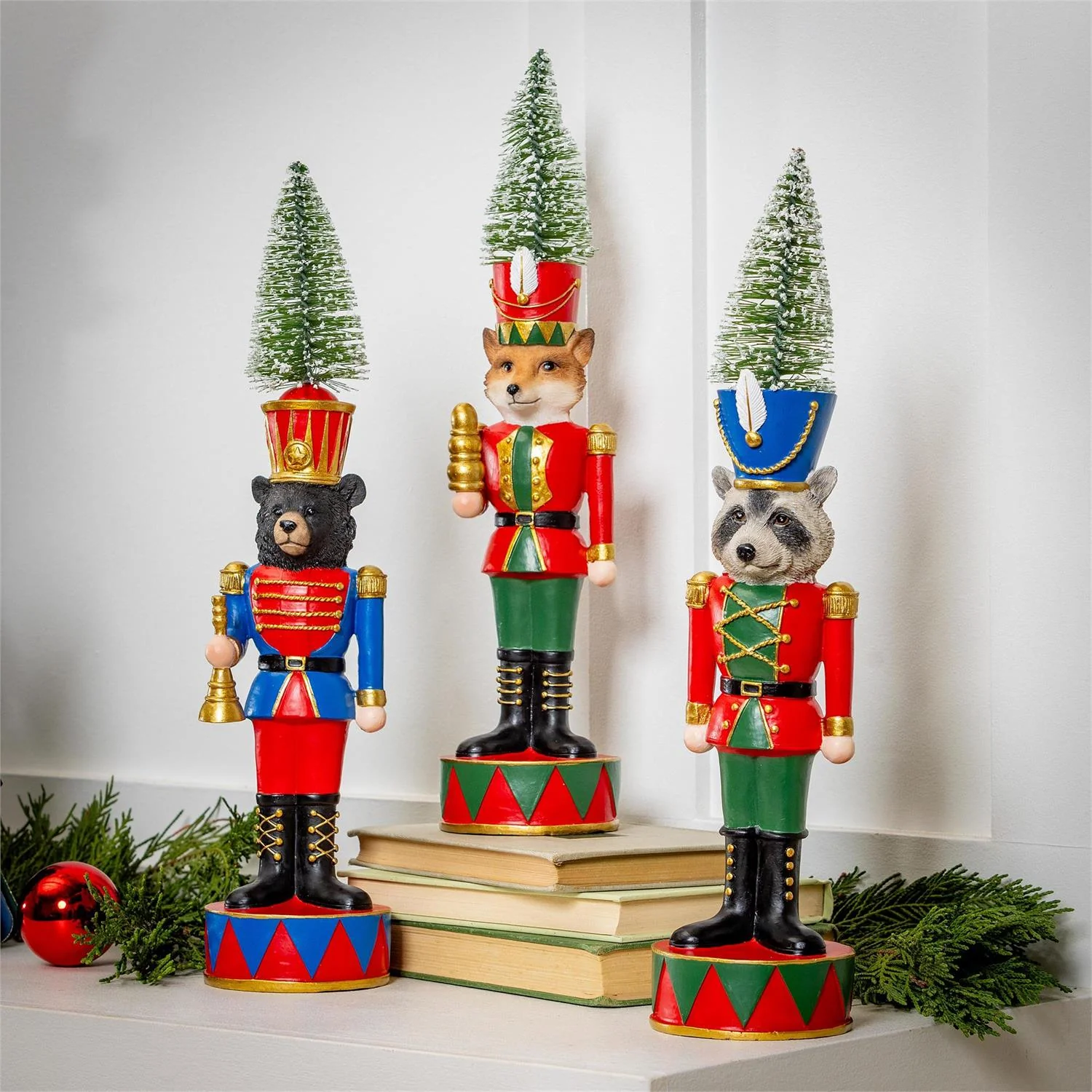 Evergreen Nutcracker Animal with Bottle Brush Tree Table Decor - Image 5