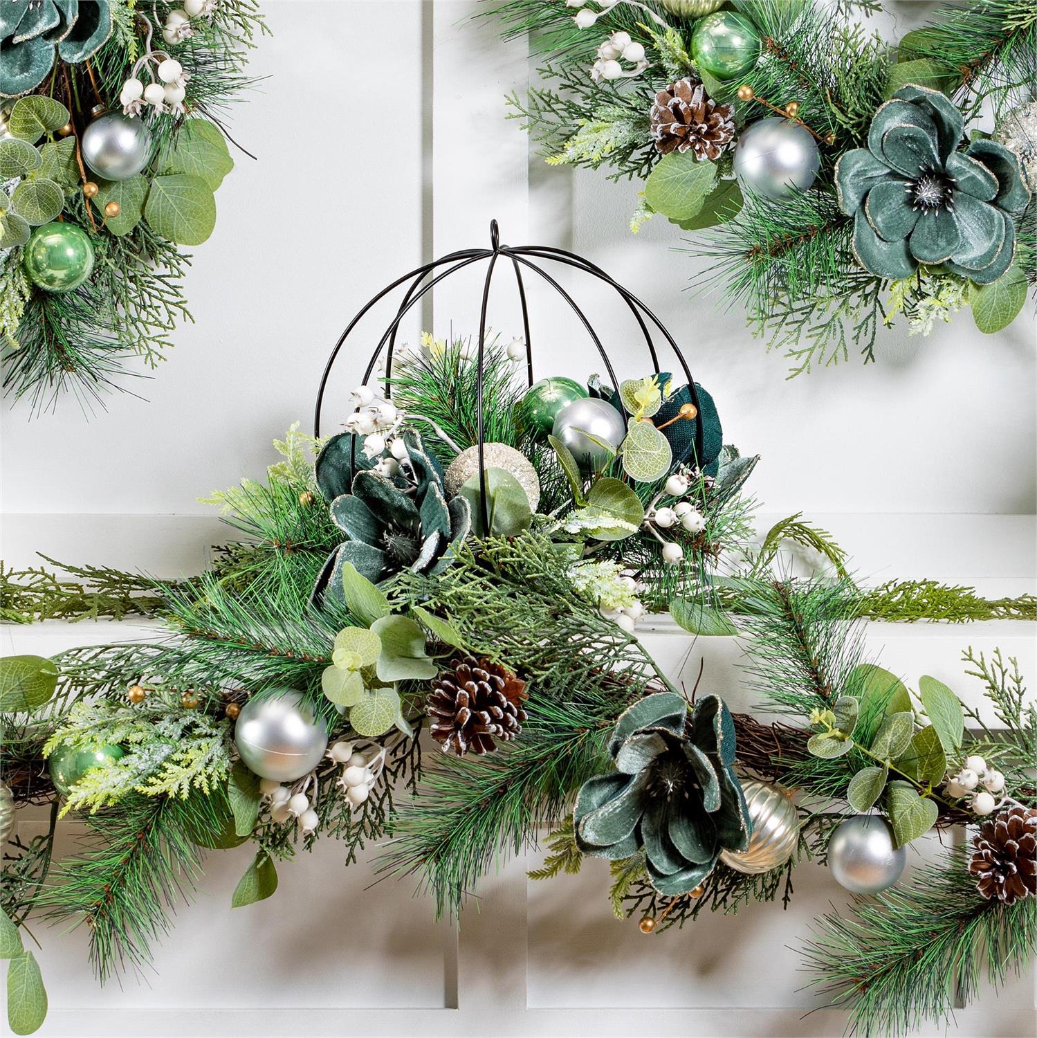 Evergreen Shades of Green Artificial with Metal Orb and Ornaments Hanging Decor - Image 3