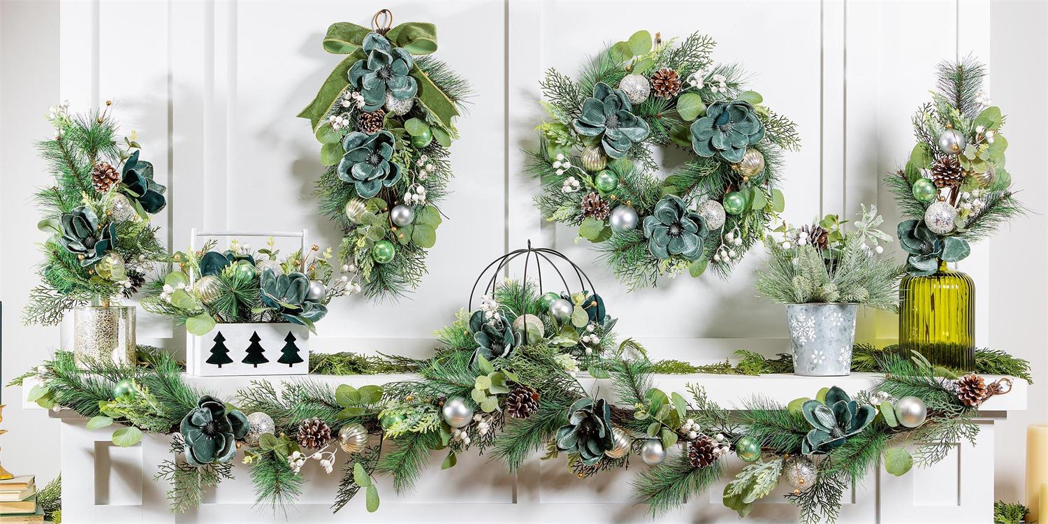 Evergreen Shades of Green Artificial with Metal Orb and Ornaments Hanging Decor - Image 4