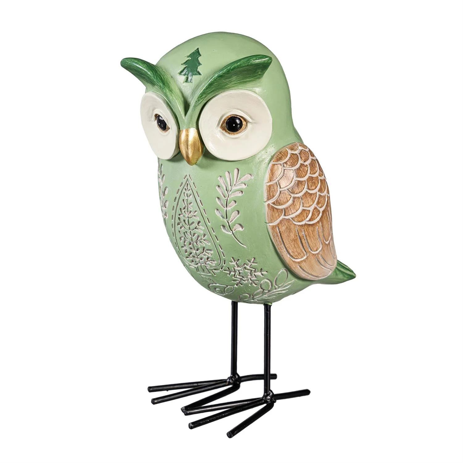 Evergreen Shades of Green Owl Resin Garden Statue - Image 4