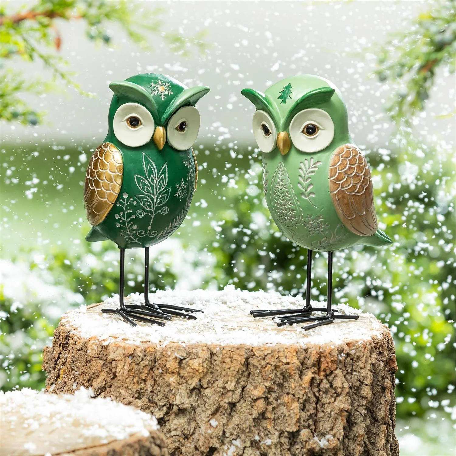 Evergreen Shades of Green Owl Resin Garden Statue - Image 6