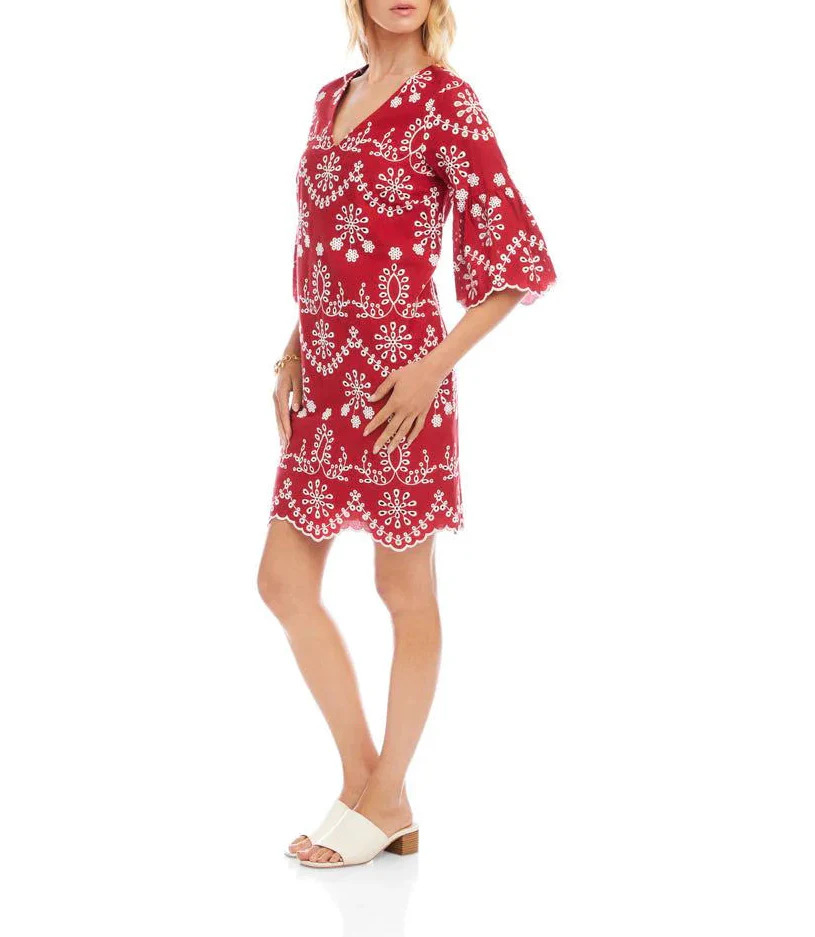 Karen Kane Womens Flare Sleeve Embroidered Dress - Image 2