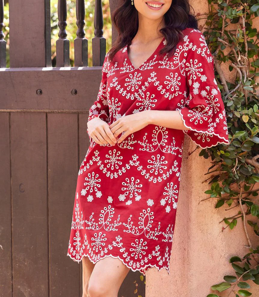 Karen Kane Womens Flare Sleeve Embroidered Dress - Image 5