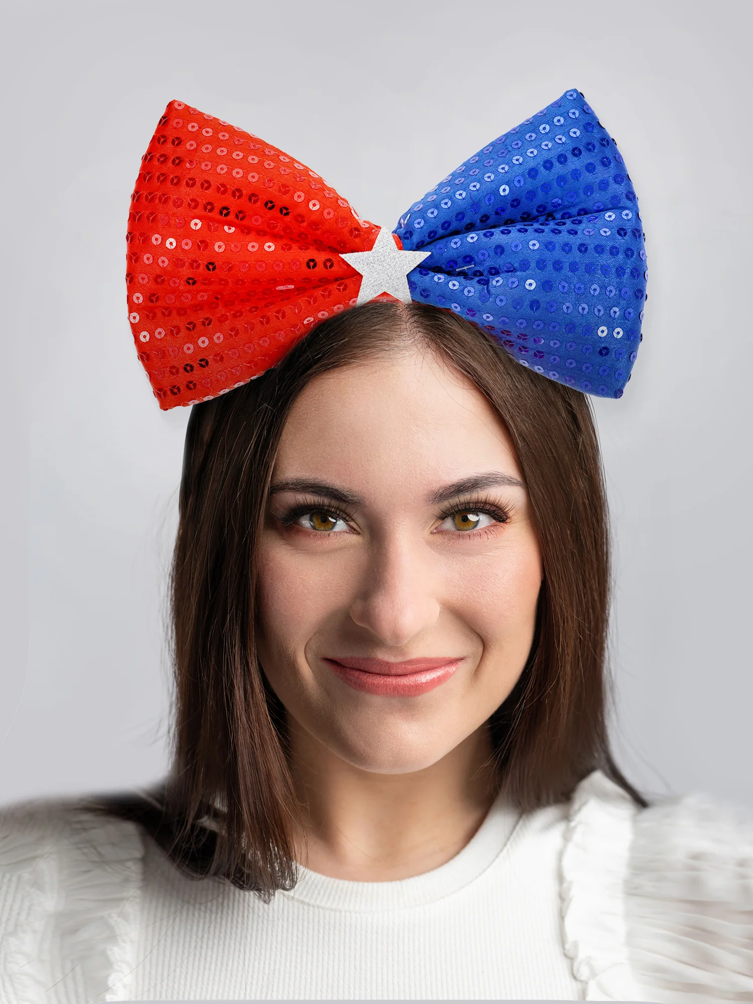 Just Joyful Red, White, and Blue Bow Headband - Image 2