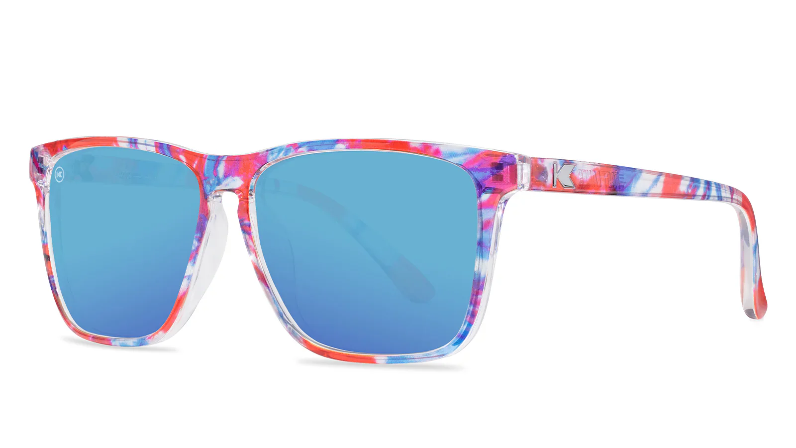 Knockaround Live Free or Tie-Dye Fast Lanes Red, White, Blue Tie Dye Frame - Aqua Lens - Polarized Sunglasses - Image 3