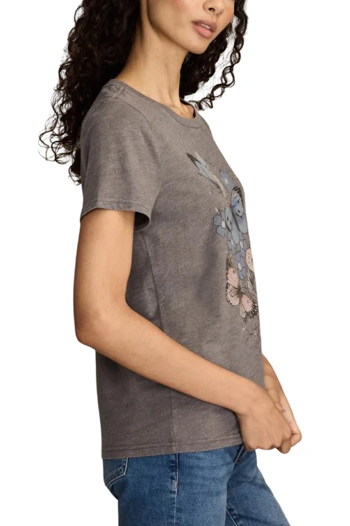 Lucky Brand Womens Floral Butterfly Motif Classic Crew Short Sleeve T-Shirt - Image 3