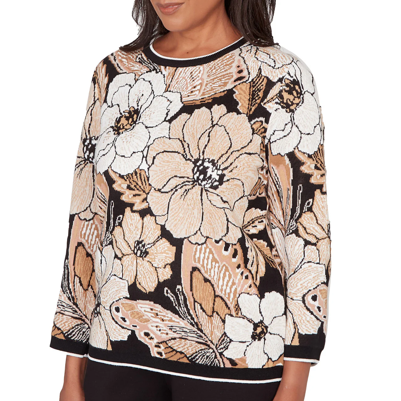 Ruby Rd. Womens Jacquard Floral Butterfly Sweater - Image 3