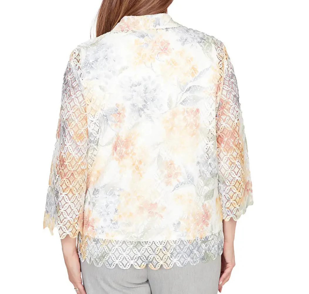 Ruby Rd. Womens Lace Floral Two In One Top With Necklace - Image 2