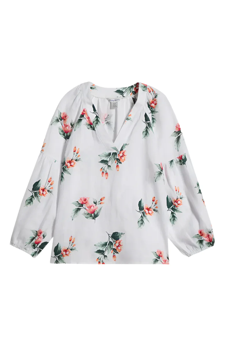 Tommy Bahama Womens Florentina Flourish Linen Popover Long Sleeve Top - Image 4
