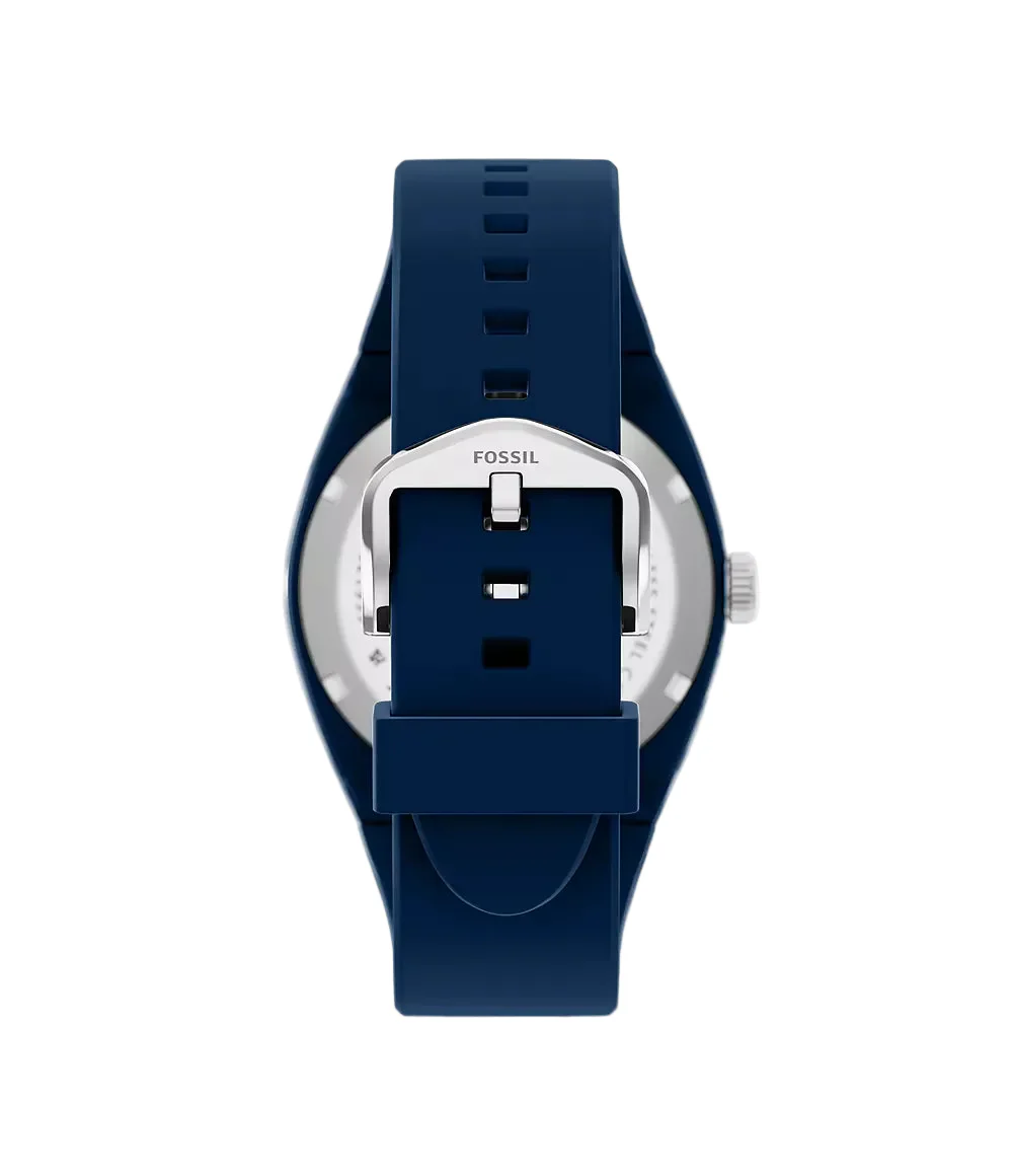 Fossile Mens Everett Three-Hand Navy Silicone Watch - Image 2