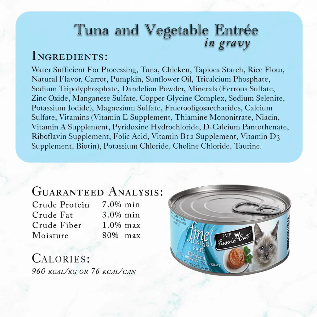 Fussie Cat Fine Dining Pate Tuna with Vegetables Entree in Gravy Recipe Wet Cat Food - 2.82 oz. - Image 3