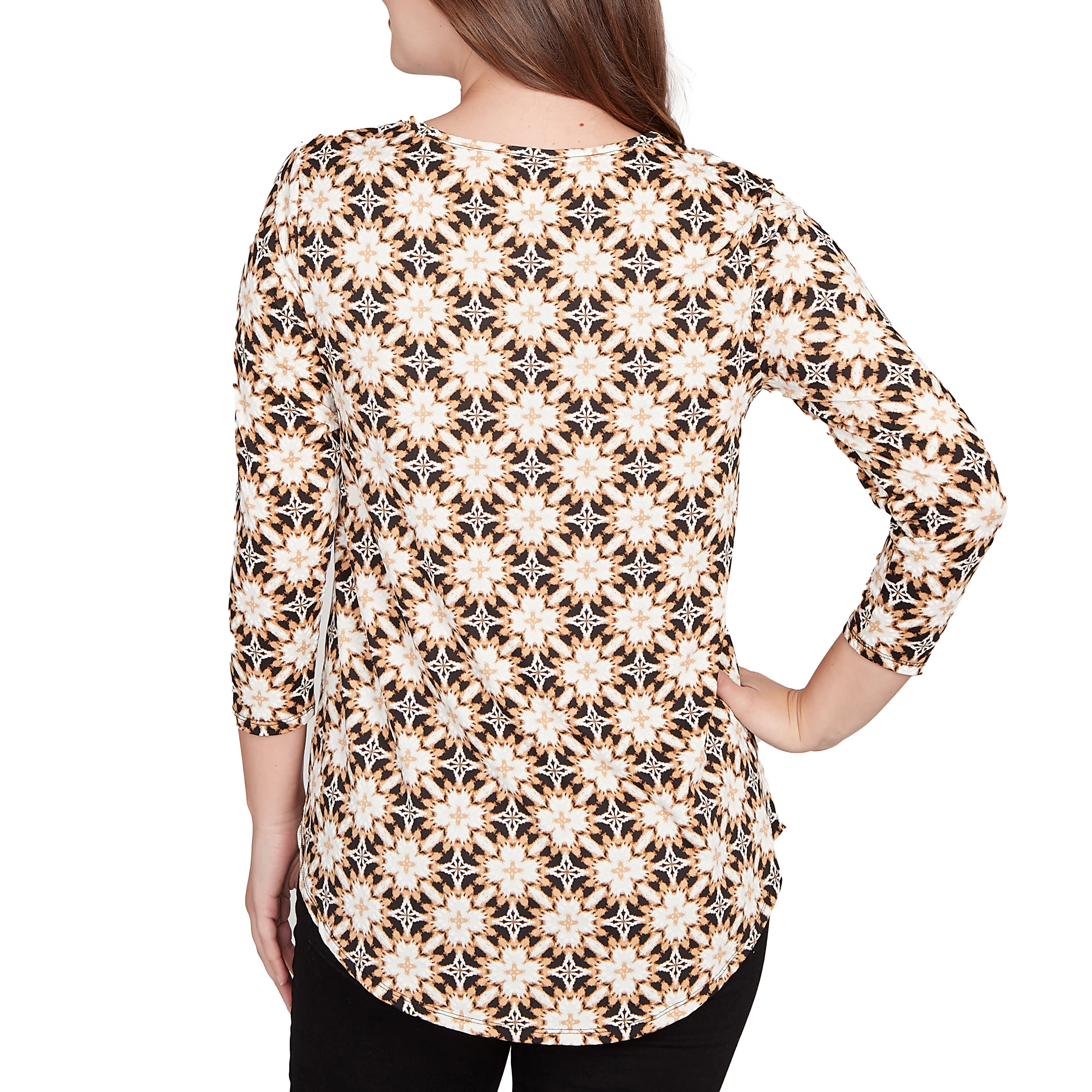Ruby Rd. Womens Knint Geometric 3/4 Sleeve Top - Image 3