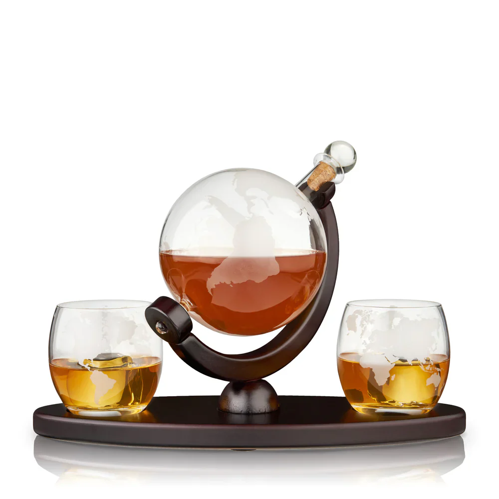 Viski Globe Decanter & Whiskey Tumbler Set - 3 pk