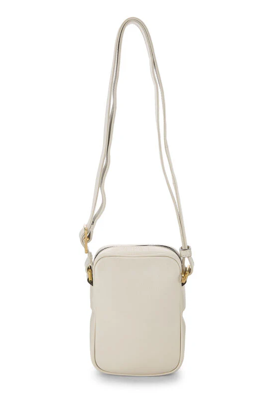 GUCCI White Leather Logo Printed Vertical Mini Camera Crossbody Bag - Image 4