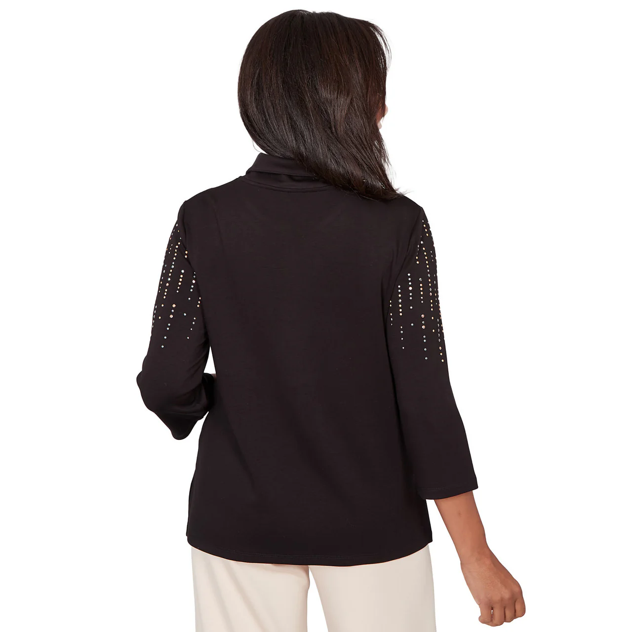 Ruby Rd. Womens Heat Set Embellished Zip Mock Neck Top - Image 3