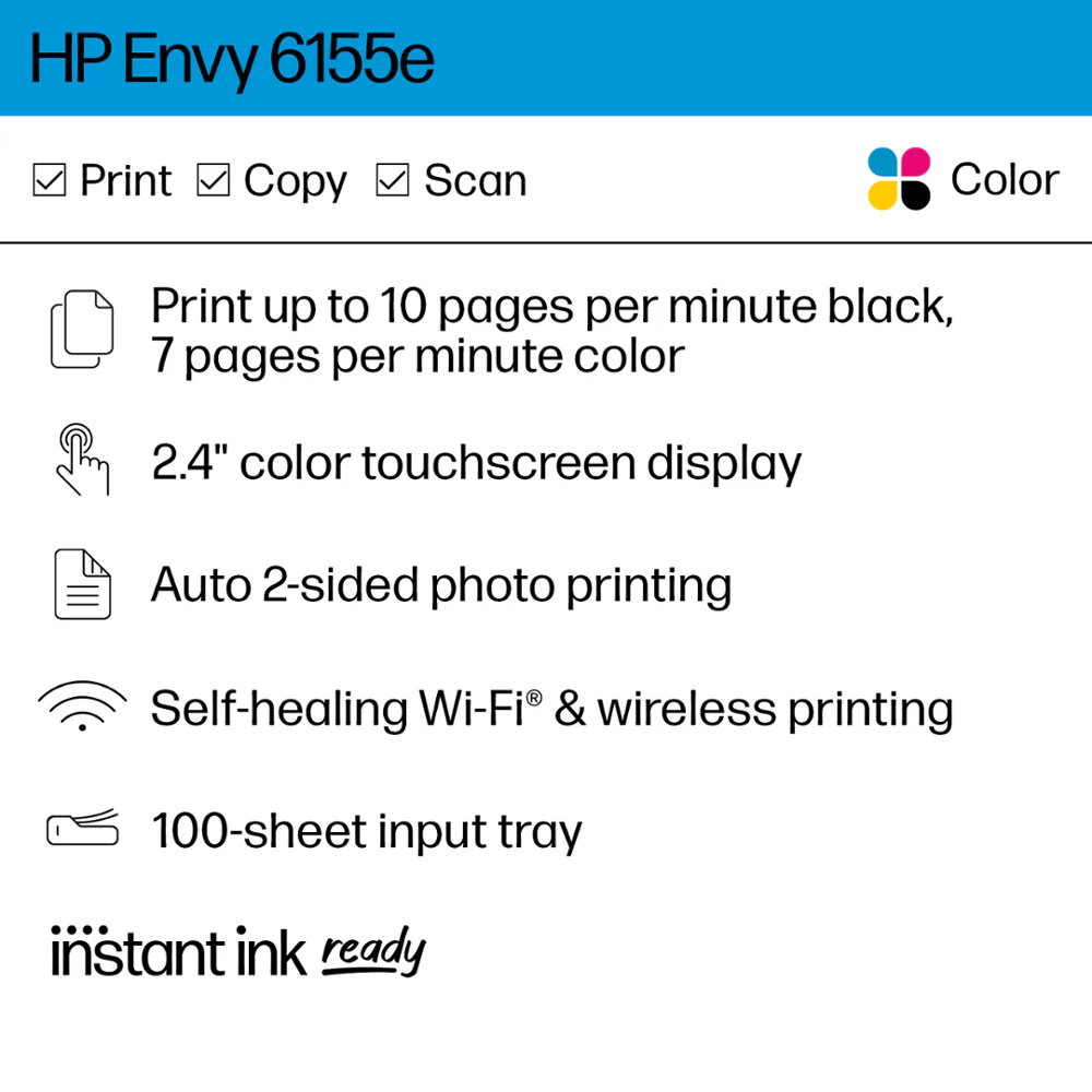 HP Envy 6155e Wireless All-in-One Inkjet Printer - Image 3