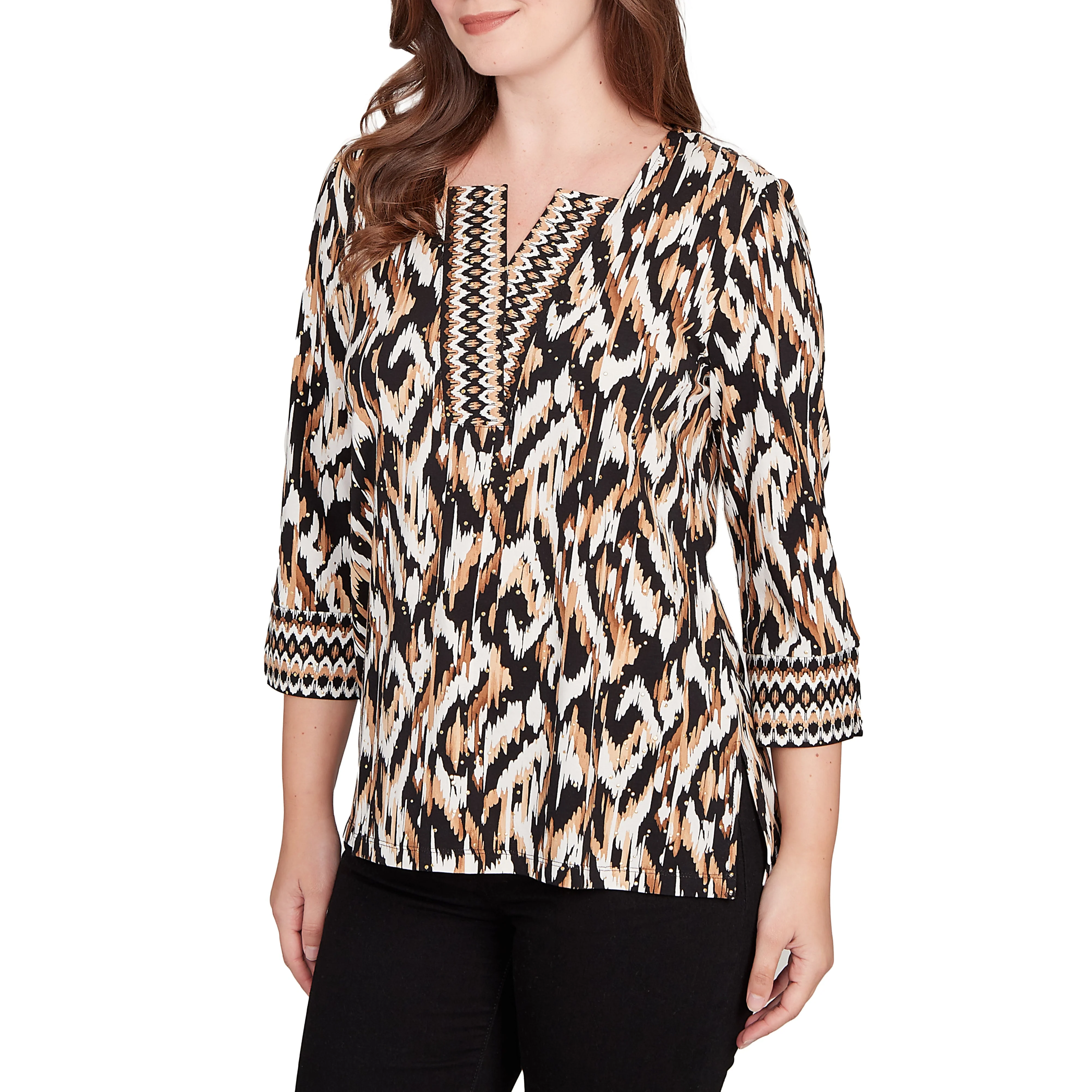 Ruby Rd. Womens Ikat Border 3/4 Sleeve Top - Image 2