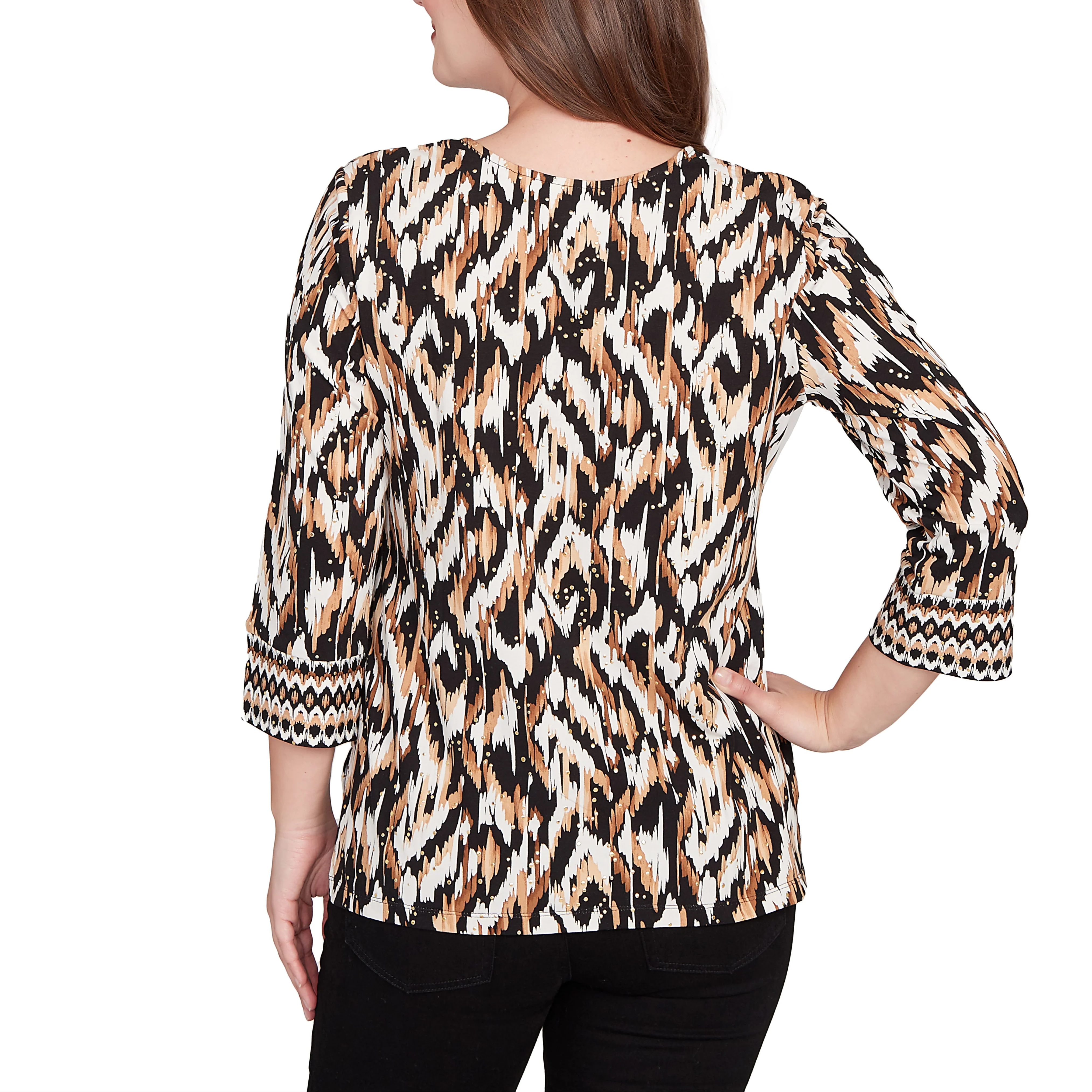 Ruby Rd. Womens Ikat Border 3/4 Sleeve Top - Image 3