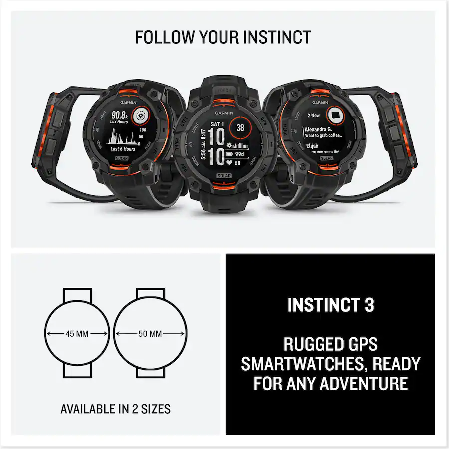 Garmin Instinct 3 GPS Smartwatch - 45 MM Solar Black with Black Band - Image 11