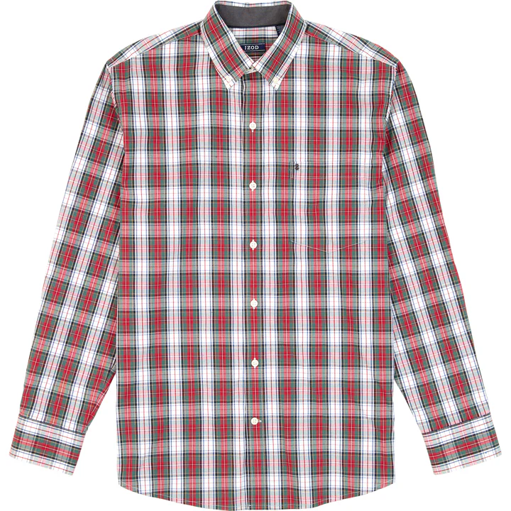 IZOD Mens Holiday Tartan Long Sleeve Woven Shirt