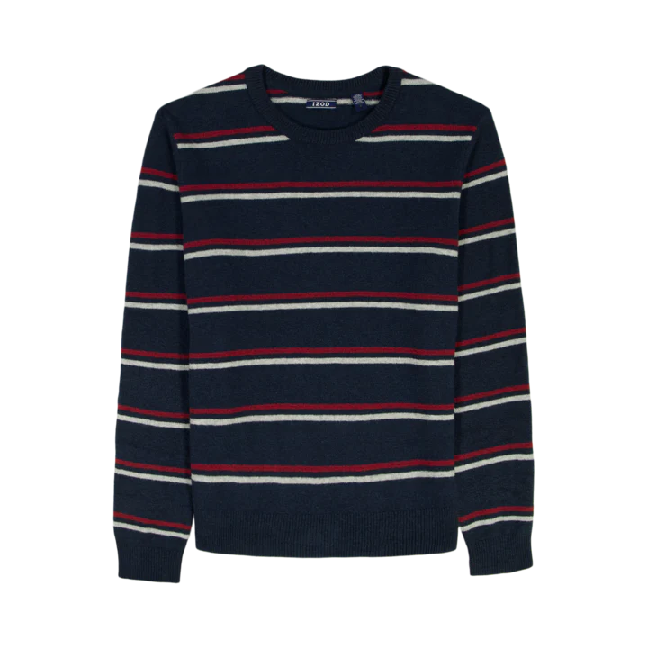 IZOD Mens Seven Gauge Soft Yarn Striped Crew Neck Sweater