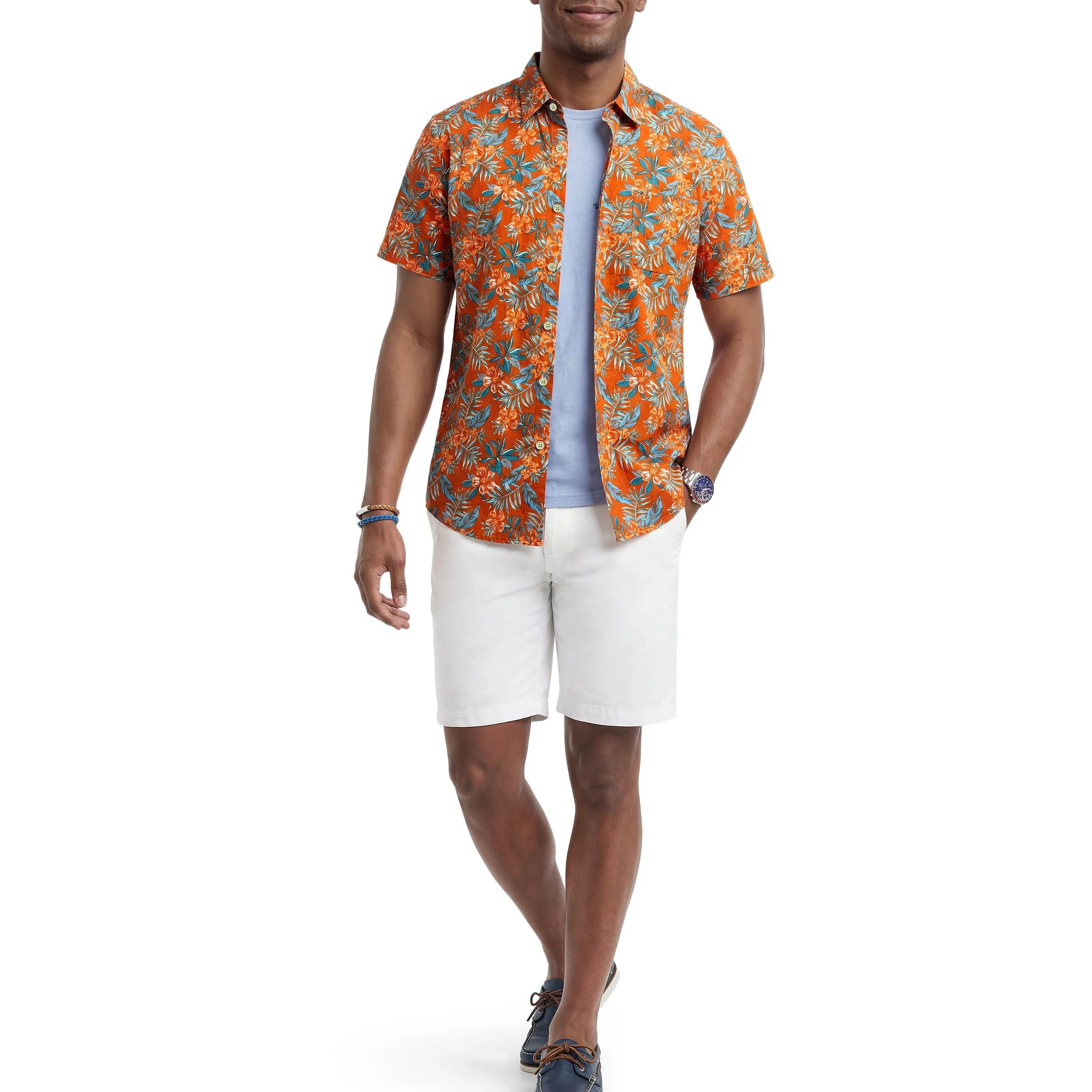 IZOD Mens Dockside Chambray Printed Short Sleeve Shirt - Image 5