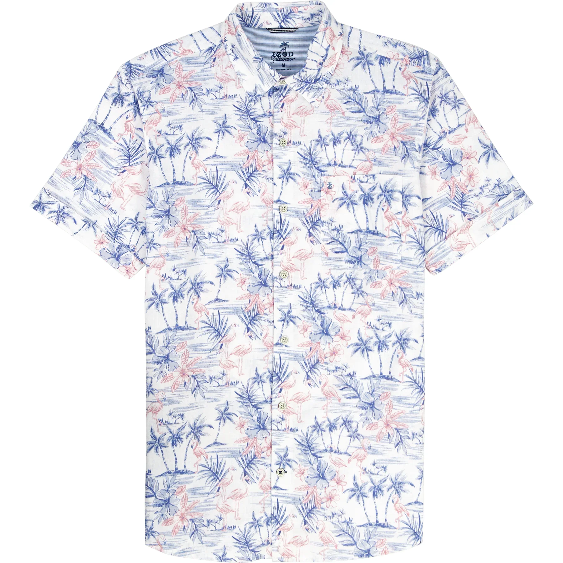 IZOD Mens Dockside Chambray Printed Short Sleeve Button Down Shirt