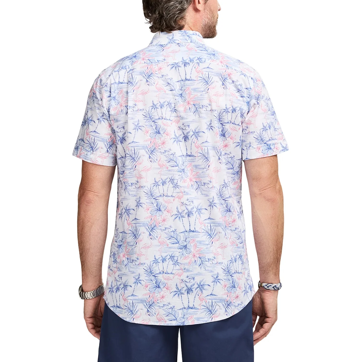 IZOD Mens Dockside Chambray Printed Short Sleeve Button Down Shirt - Image 3