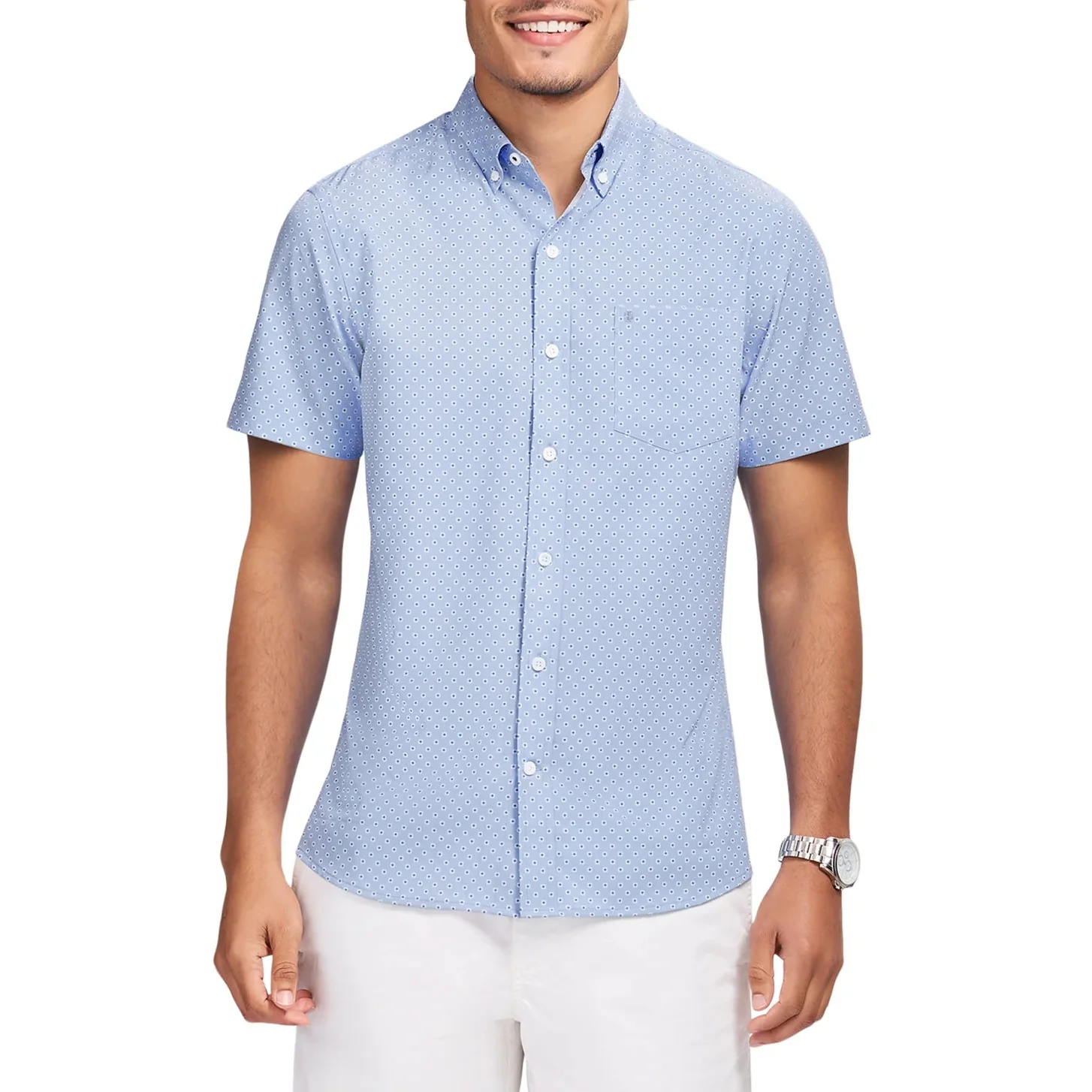 IZOD Mens Breeze Printed Short Sleeve Button Down Shirt - Image 2