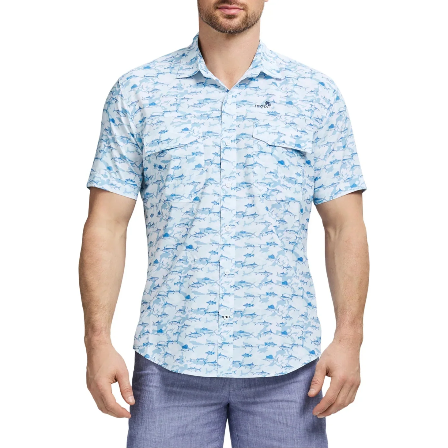 IZOD Mens Sunshield Short Sleeve Button Down Shirt
