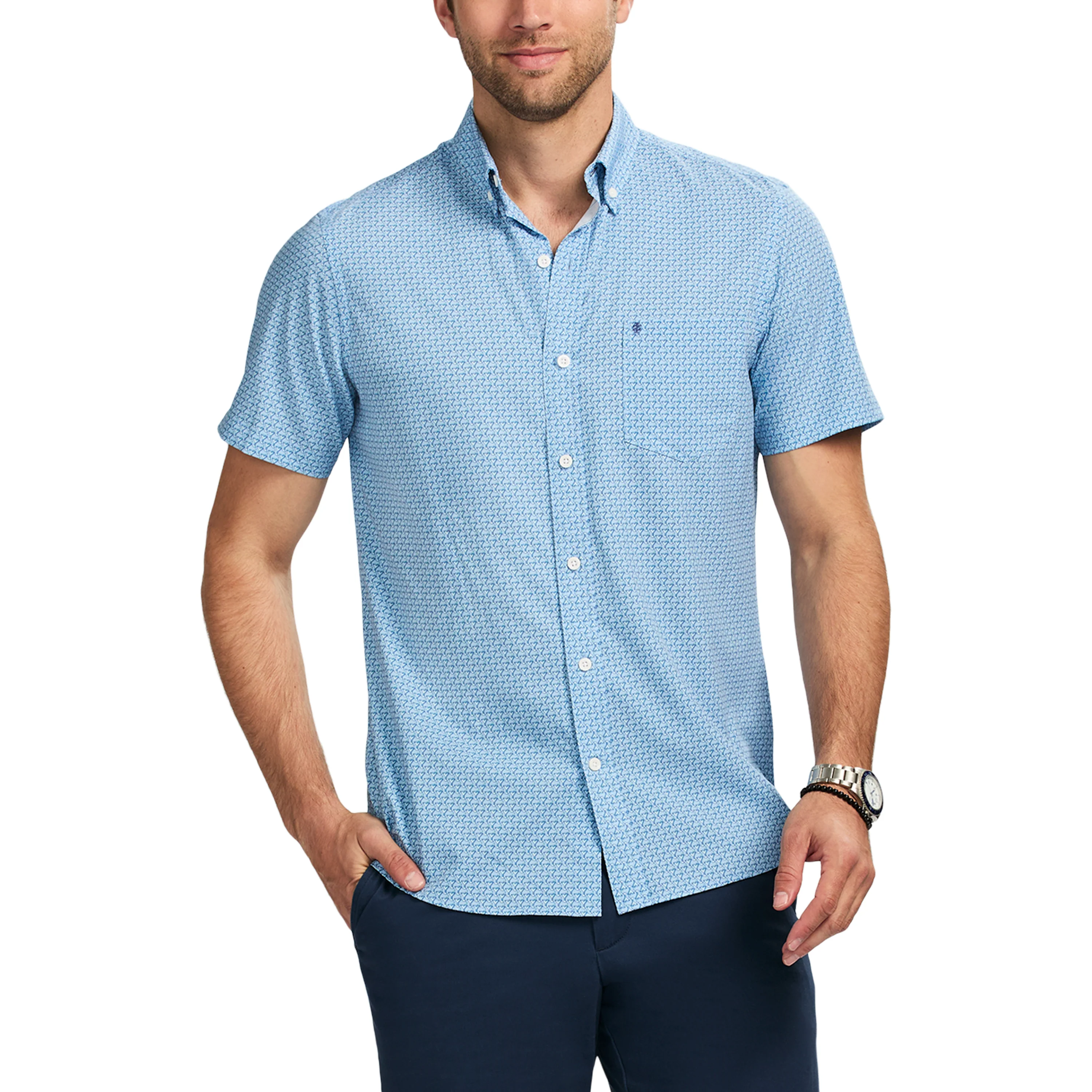 IZOD Mens Breeze Printed Short Sleeve Button Up Shirt - Image 2