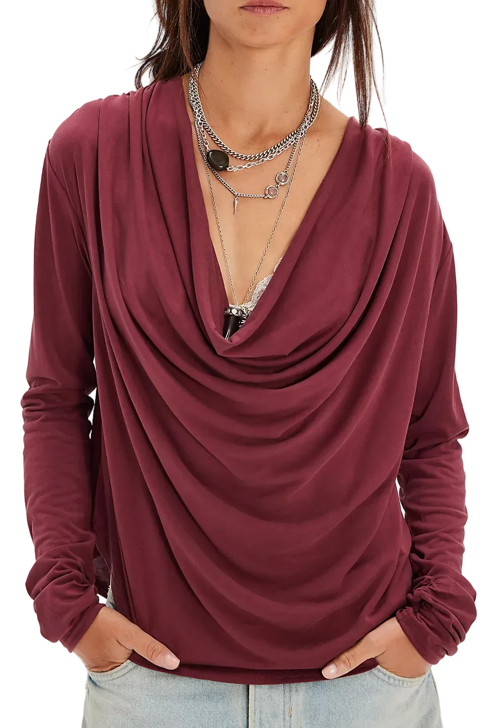 Free People Womens Jane Draped Long Sleeve Top - Image 2