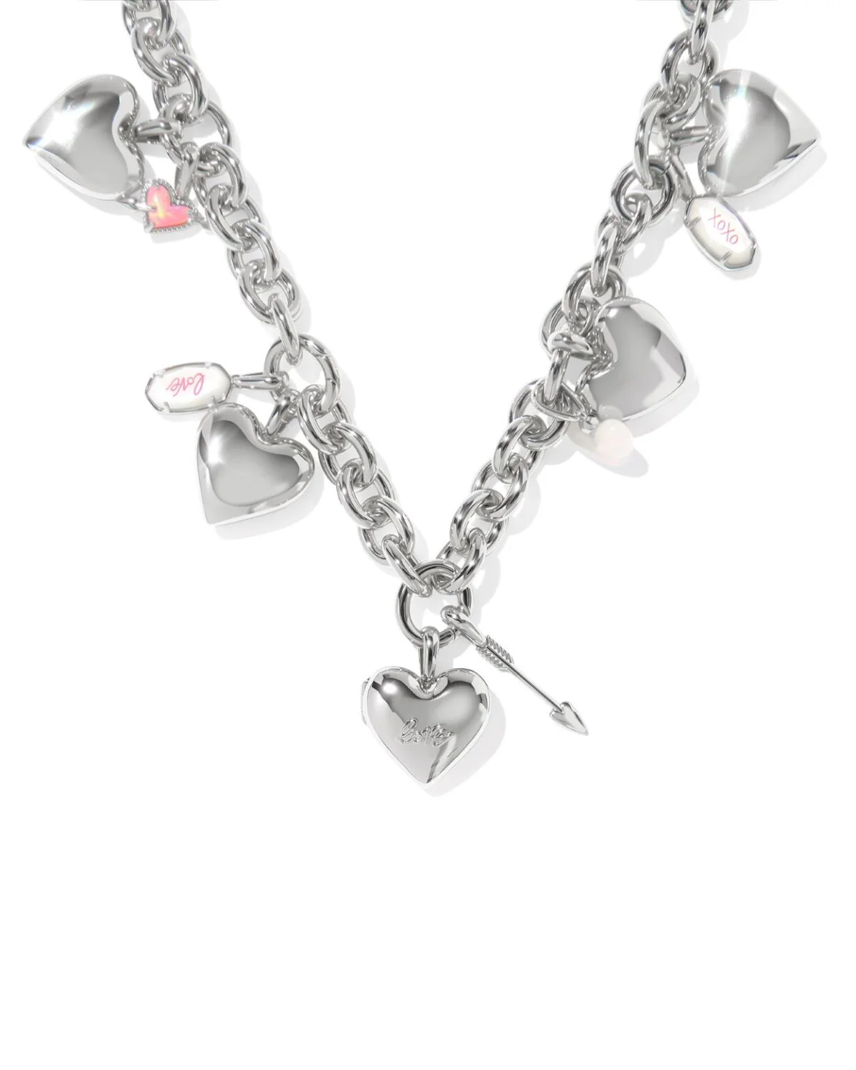 Jayna Mother Of Pearl Statement Valentines Necklace - Silver Plated