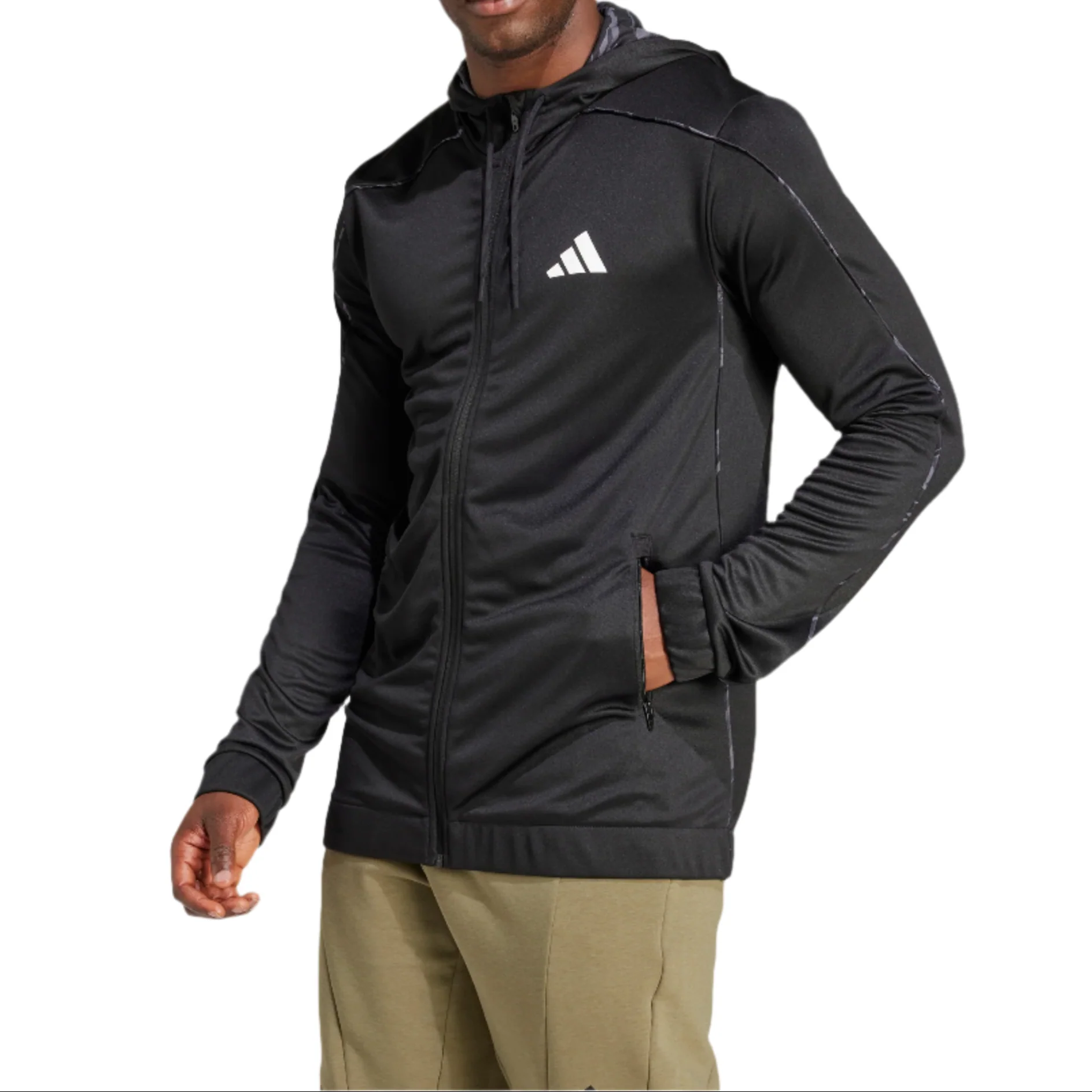 adidas Mens Train Essentials Camo Full-Zip Hoodie Jacket - Image 3