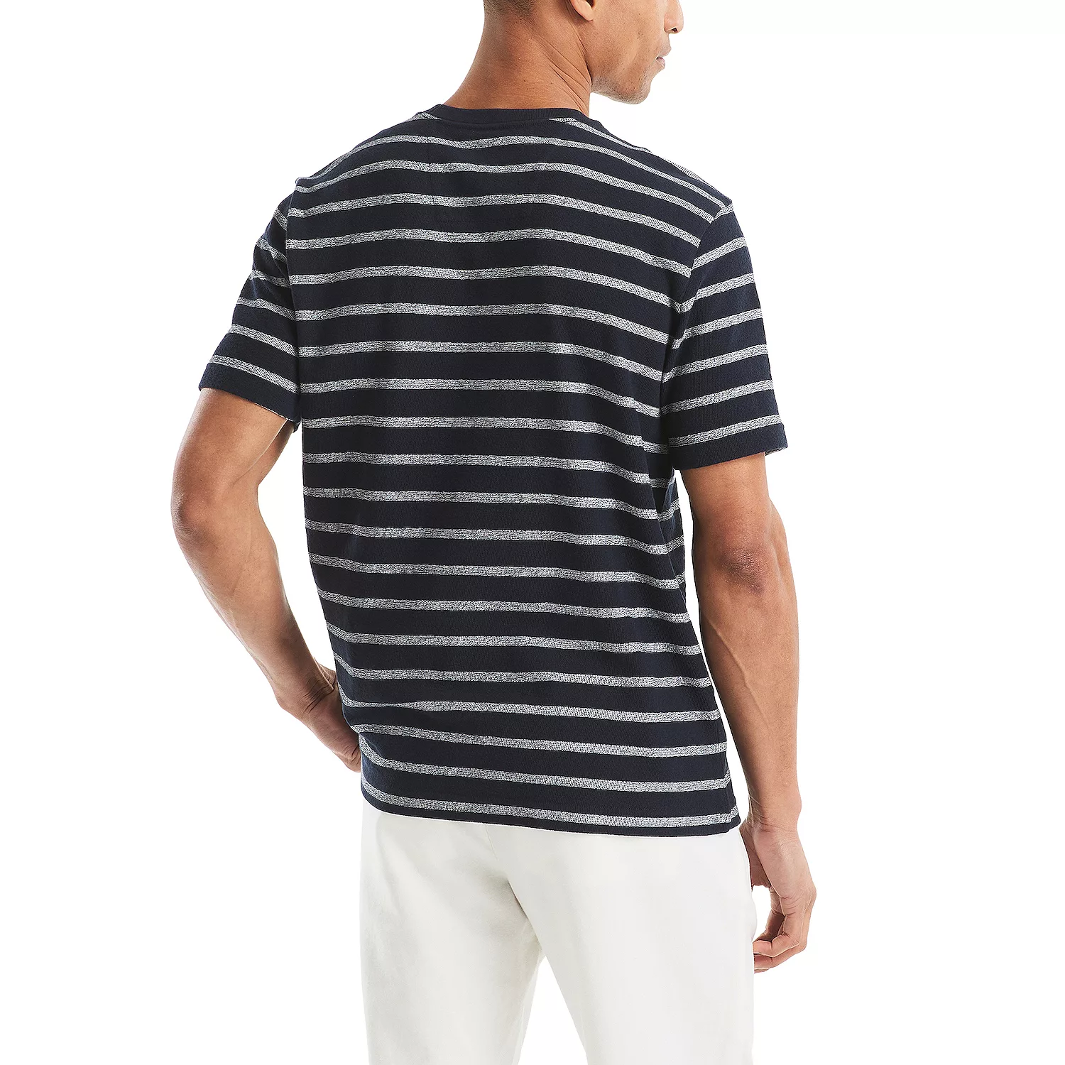Nautica Mens Striped Textured Crew Neck Short Sleeve T-Shirt - Image 2