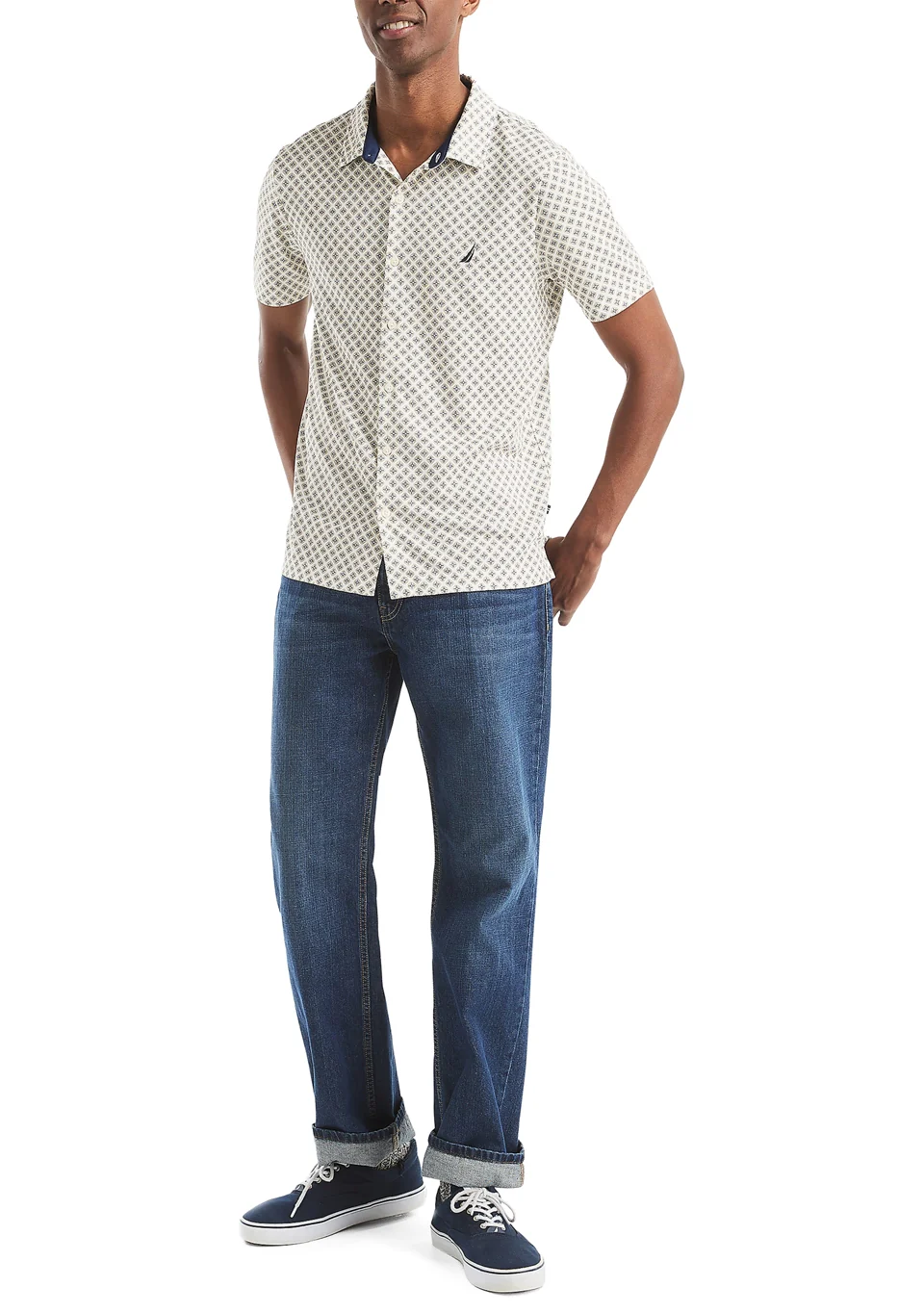 Nautica Mens Geo Printed Button Front Short Sleeve Shirt - Image 4