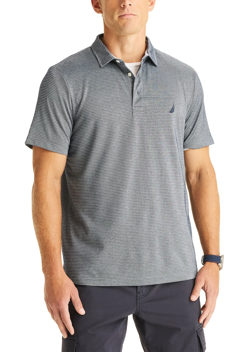 Nautica Mens Striped Golf Short Sleeve Polo Shirt