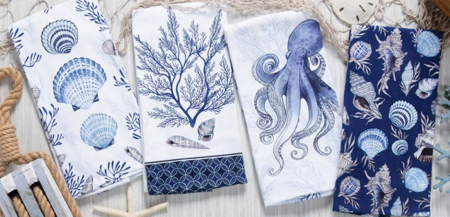 Kay Dee Designs Blue Shell Coastal Octopus Dual Purpose Terry Kitchen Towel - Image 2