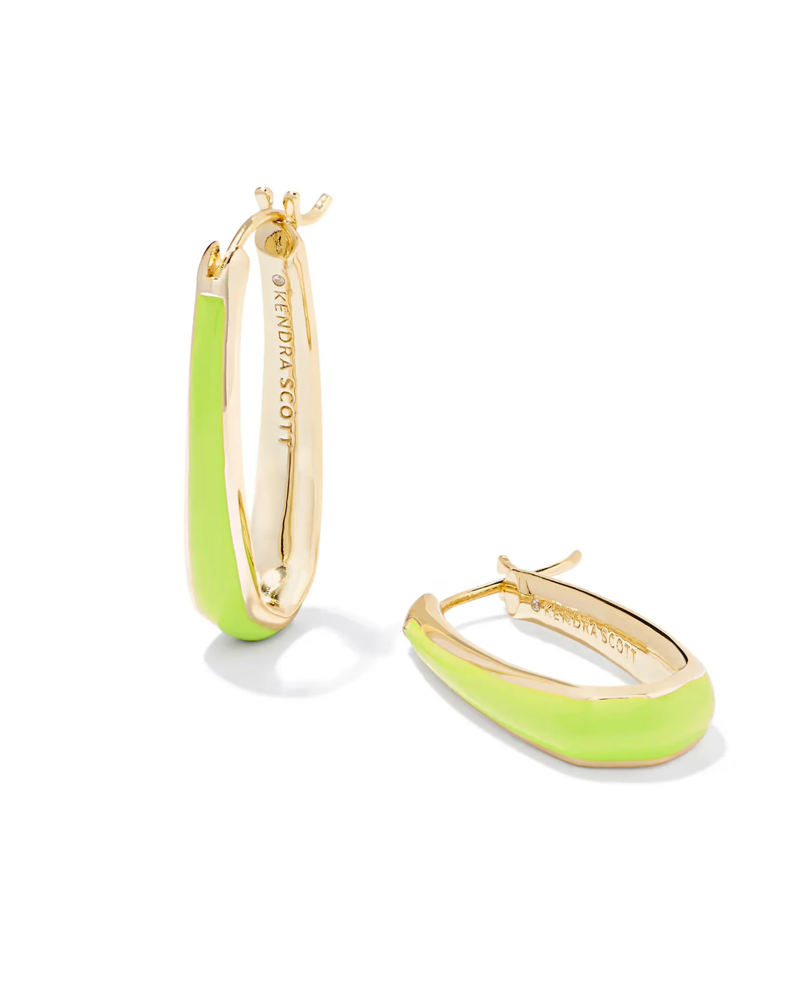 Kendra Scott Chartreuse Enamel Hoop Earrings - Gold