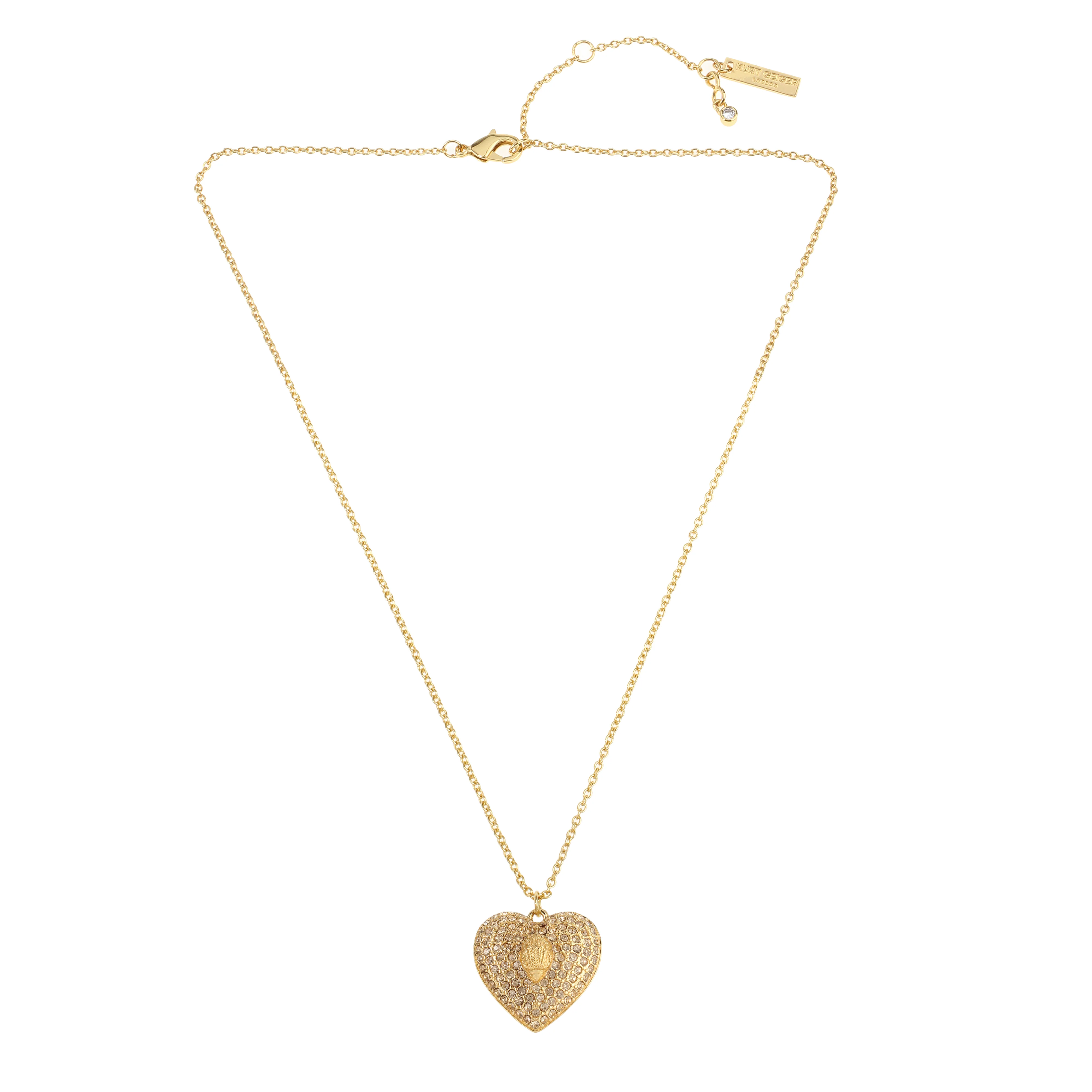 Kurt Geiger Signature Eagle Pavé Heart Pendant Necklace