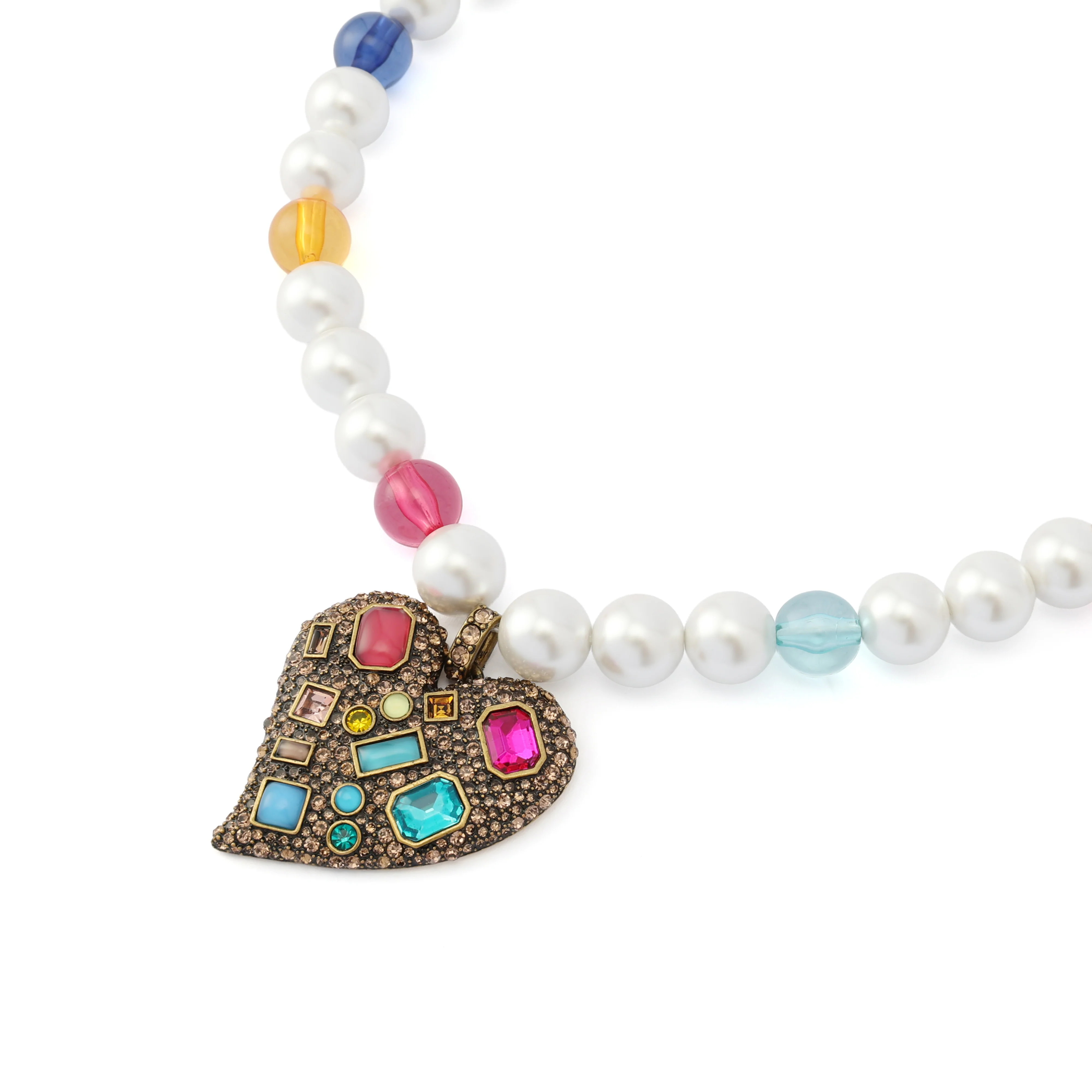 Kurt Geiger Pave Heart Pendant Beaded Short Pendant Necklace - Image 3