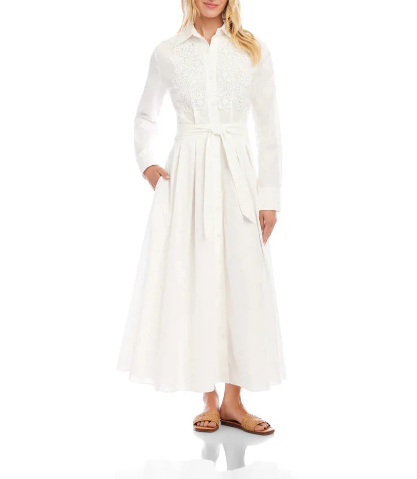 Karen Kane Womens Lace Applique Midi Shirtdress