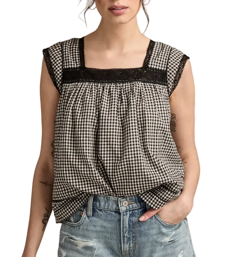Lucky Brand Womens Lace Trim Tank Top