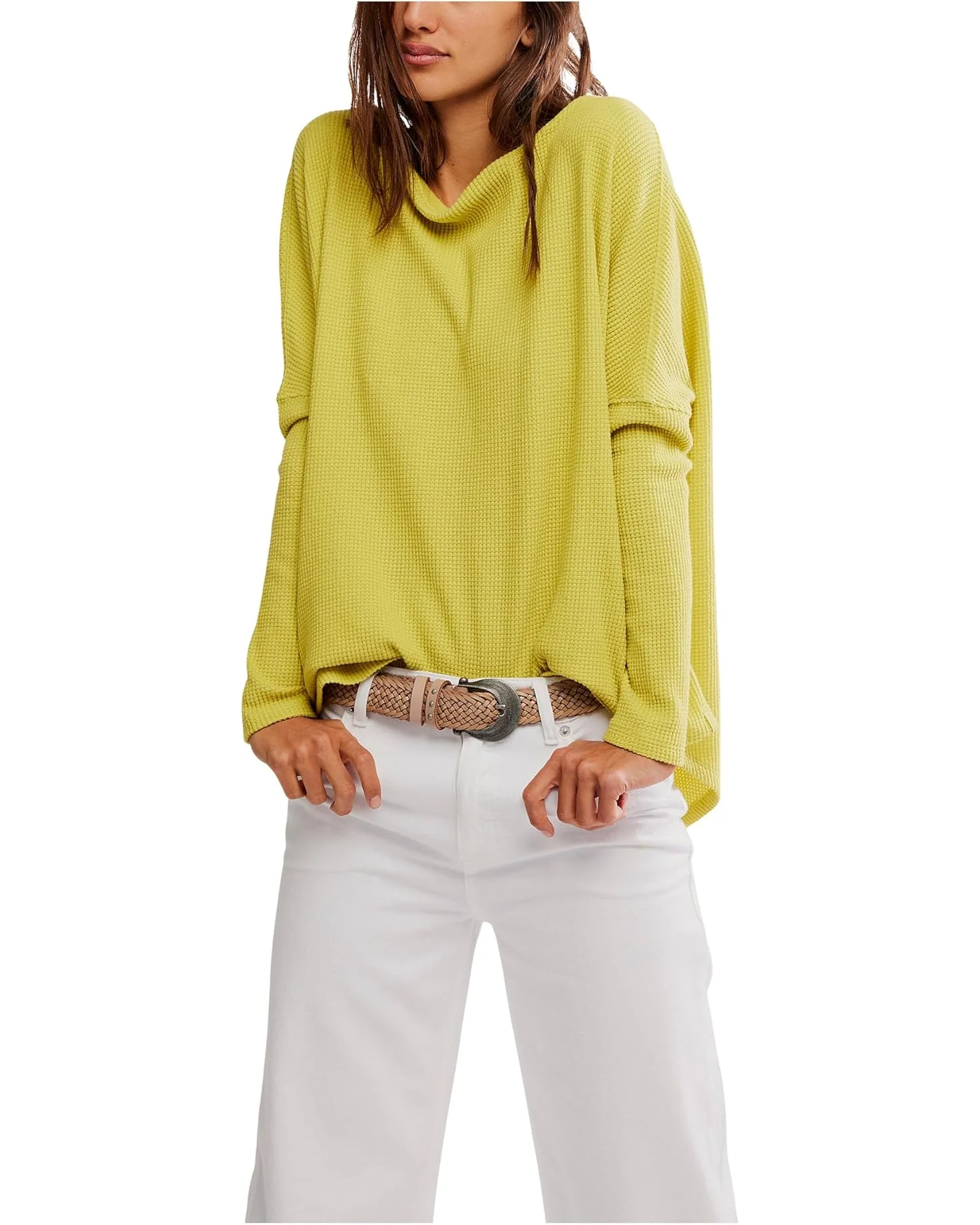 Free People Womens Latte Blues Solid Thermal Sweater - Image 3