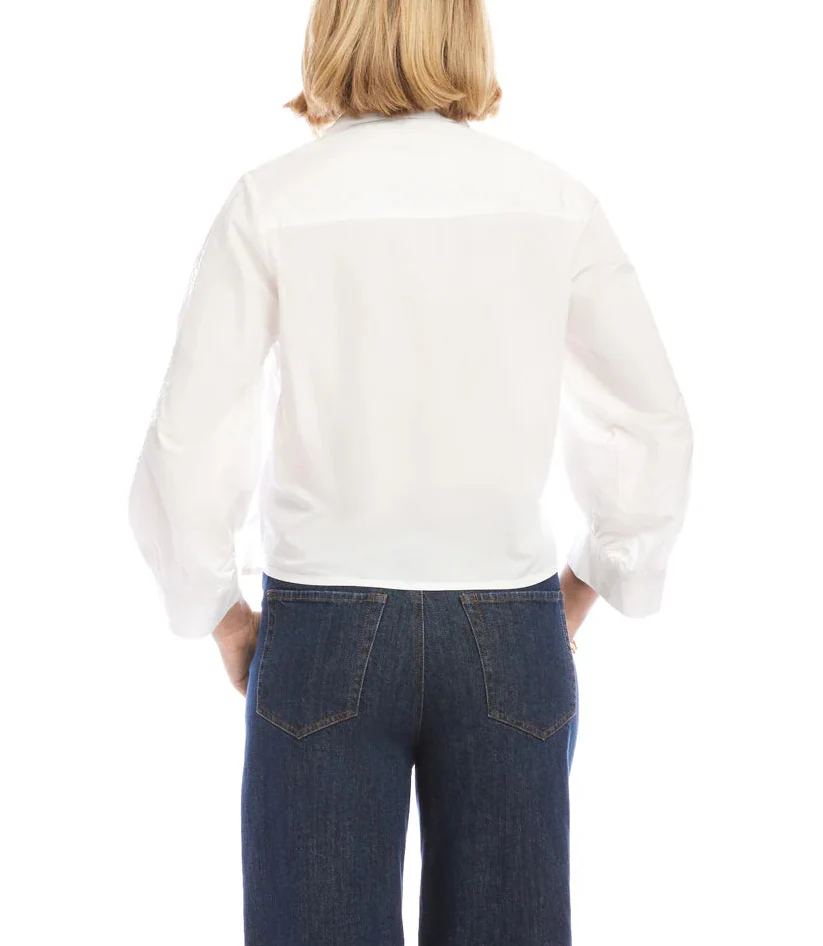Karen Kane Womens Blouson Sleeve Embroidered Tie-Front Top - Image 3