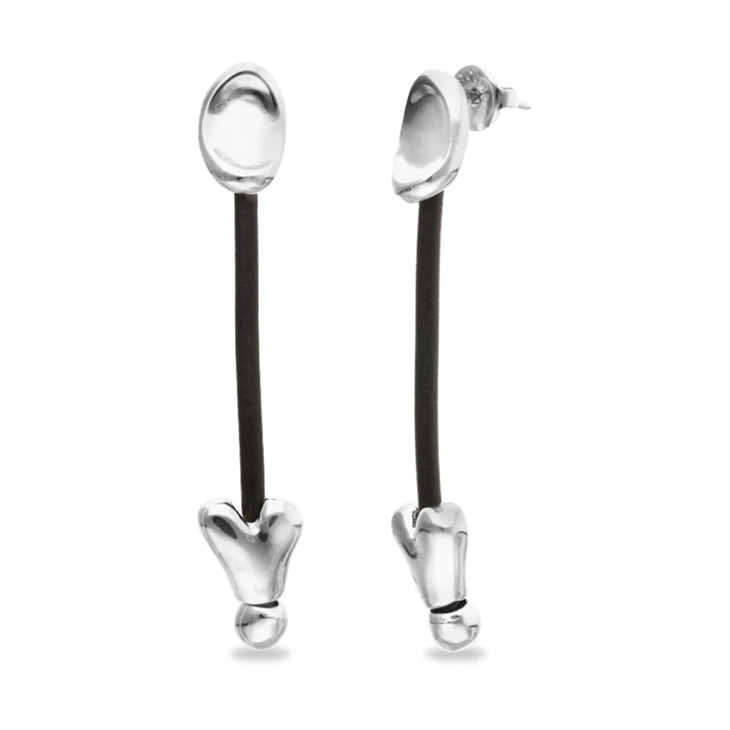 UNOde50 Leather Silver Heart Long Drop Earrings - Image 2