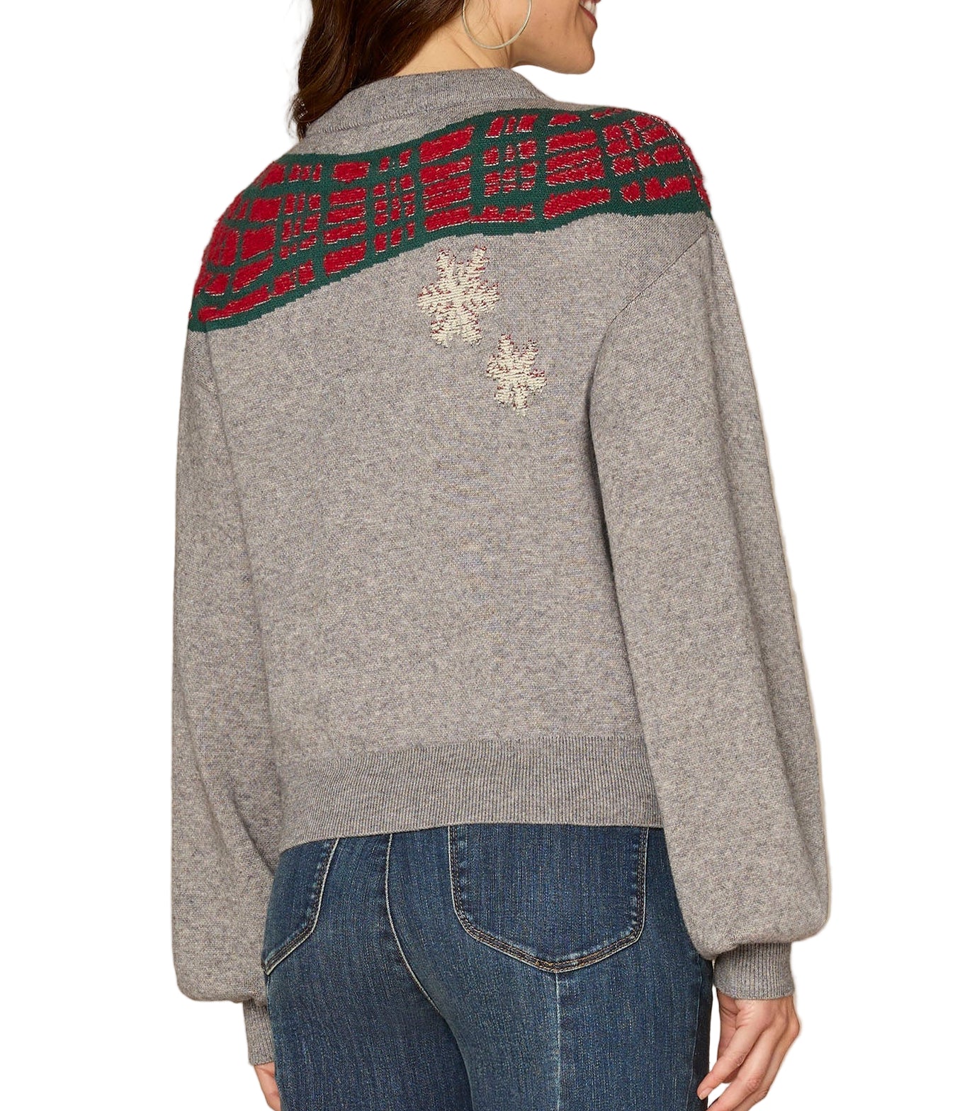 Democracy Womens Long Sleeve High Round Neck Placement Skiing Dog Jacquard Sweater - Image 3